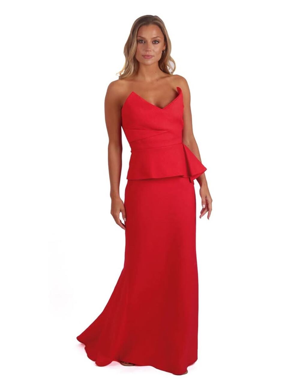 BCBGMaxAzria Women’s Size 4 Gracie Red Strapless Peplum Red Formal Gown Dress